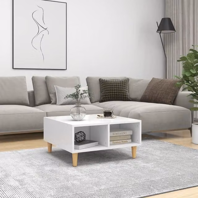 Berkfield Home White Square Coffee Table in Engineered Wood, W/D/H: 60 x 60 x 30 cm