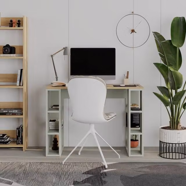 Decortie Colmar Modern Writing Desk with Integrated Open Shelves in Multicolour