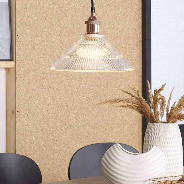 Wyld and Coco Fluted Glass Pendant Light in Copper and Transparent – 1