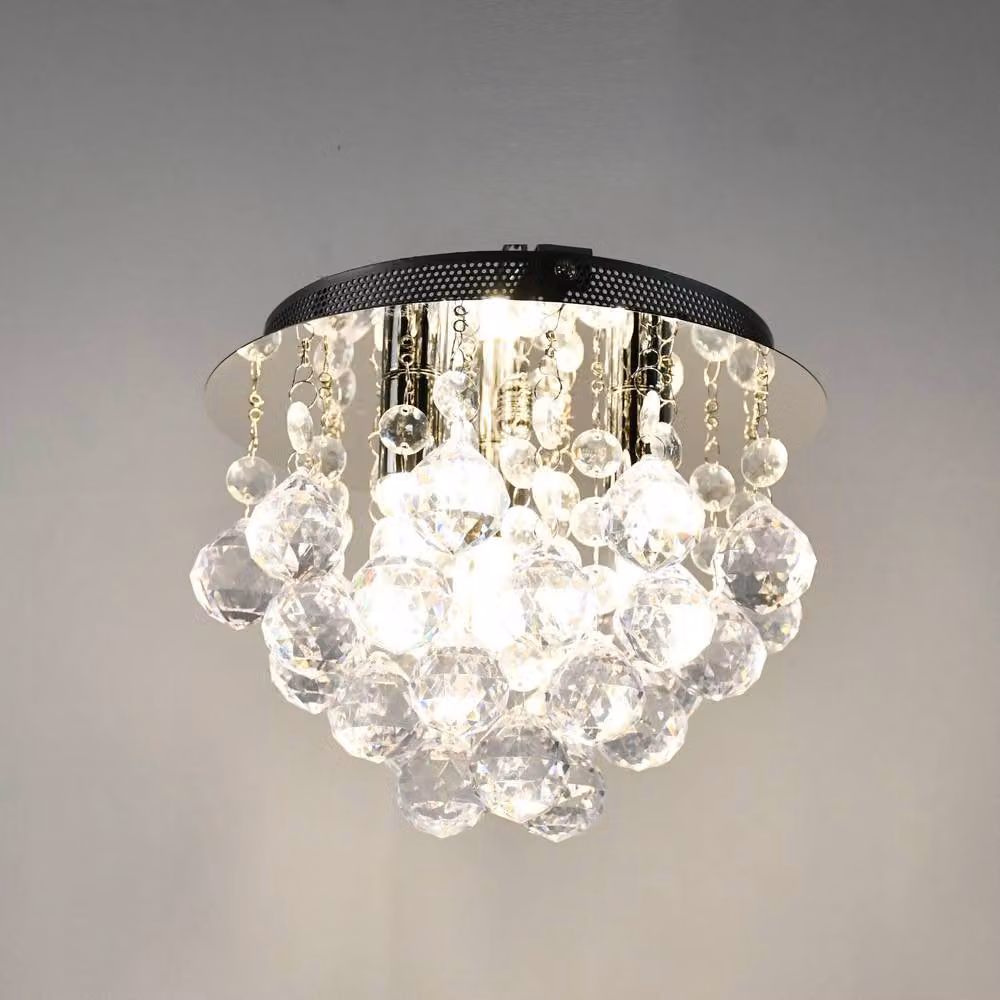 First Choice Lighting Myriad Set of 2 Jewelled Droplet Chrome Flush Ceiling Lights in Silver – 3