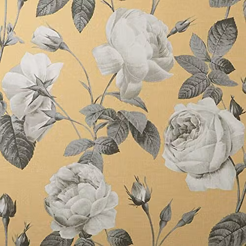 CROWN Eden Floral Mustard Yellow Washable Vinyl Wallpaper Roll