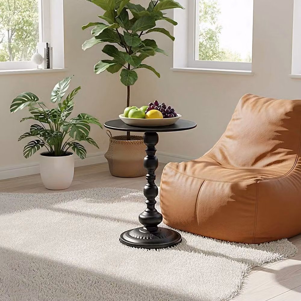 KORVIXA Black Round Pedestal Side Table with Matt Finish, Diameter: 100 cm – 4