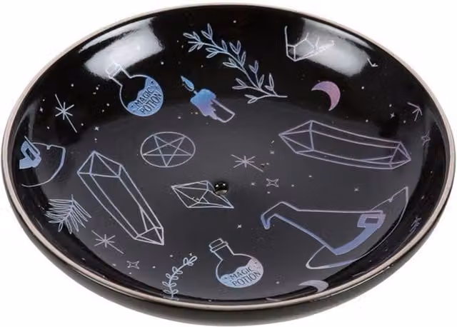 Something Different Crystal Witch Plate Incense Holder in Black, Blue and Yellow
