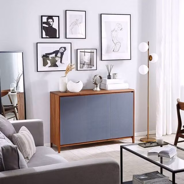 Wyld and Coco Retro 3-Door Sideboard in Brown Walnut-Coloured Wood Veneer