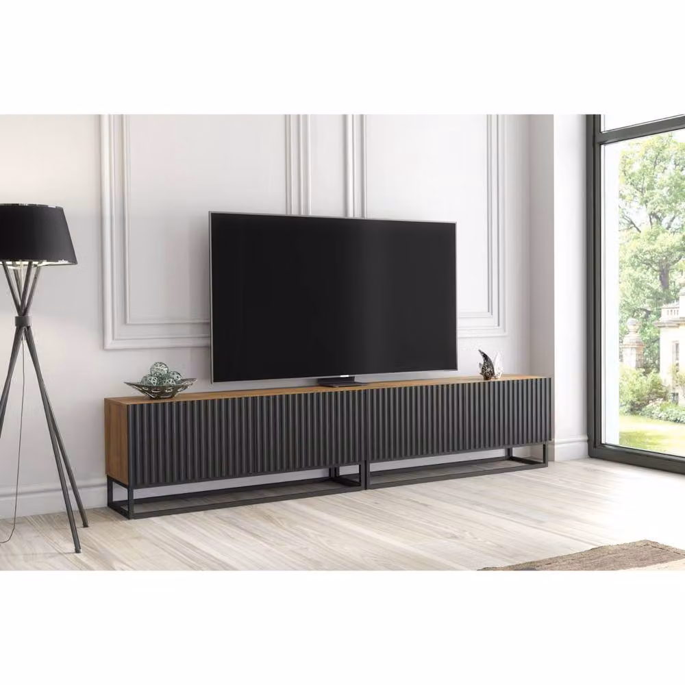 Mex Furniture LTD Ripple Duo TV Unit in Oak and Black with Fluted Doors, W: 200 cm, D: 35 cm, H: 45 cm – 3