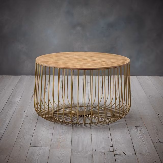LPD Home Enzo Cage Round Side Table in Gold