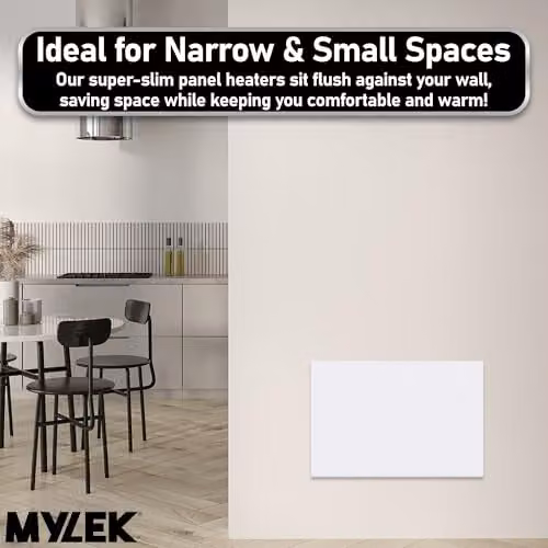 MYLEK 1200W White Slimline Wall Mounted Electric Panel Convector Heater with Thermostat, Frost Protection and Overheat Protection, W: 63 cm, H: 42.5 cm – 5