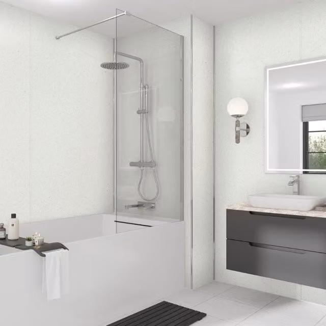 Wetwall Laminate Wall Panel Square Edge Polar Sparkle White W/H/D: 90.0 x 242.0 x 1.1 cm