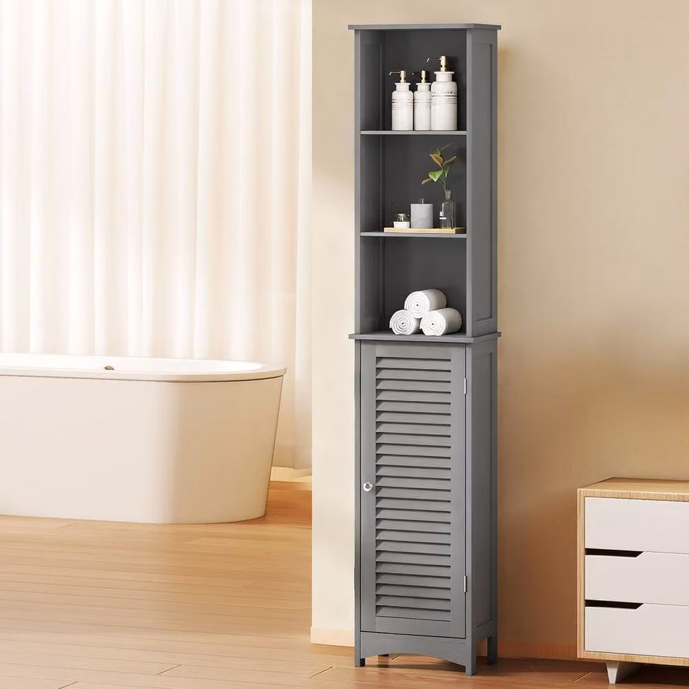 Levede Freestanding Tall Bathroom Storage Cabinet in Grey with Internal Shelves and Hinged Doors, W/D/H: 34 x 23 x 166 cm – 3