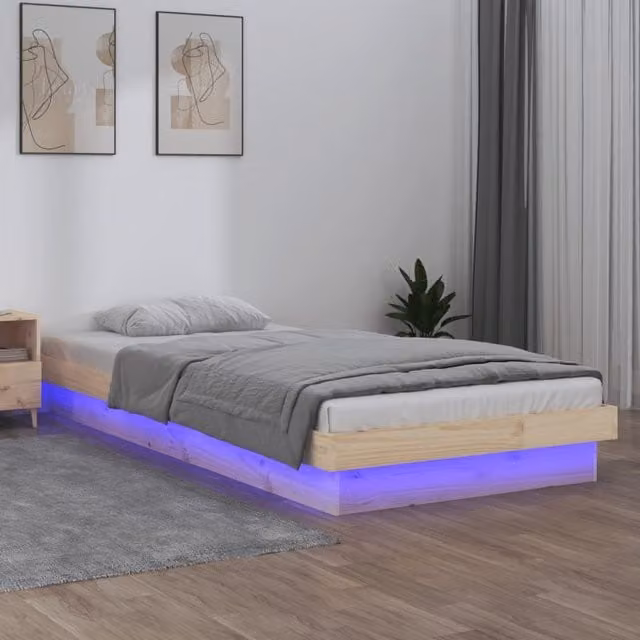 Berkfield Home Solid Pine LED Bed Frame with Under-Bed Lighting and USB Charging Port, Brown, W/D/H: 100 x 200 cm