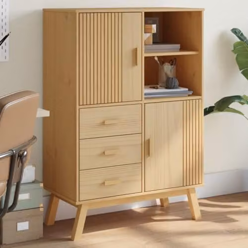 vidaXL OLDEN Highboard in Brown Solid Wood and MDF, W: 85 cm, D: 43 cm, H: 125 cm – 2