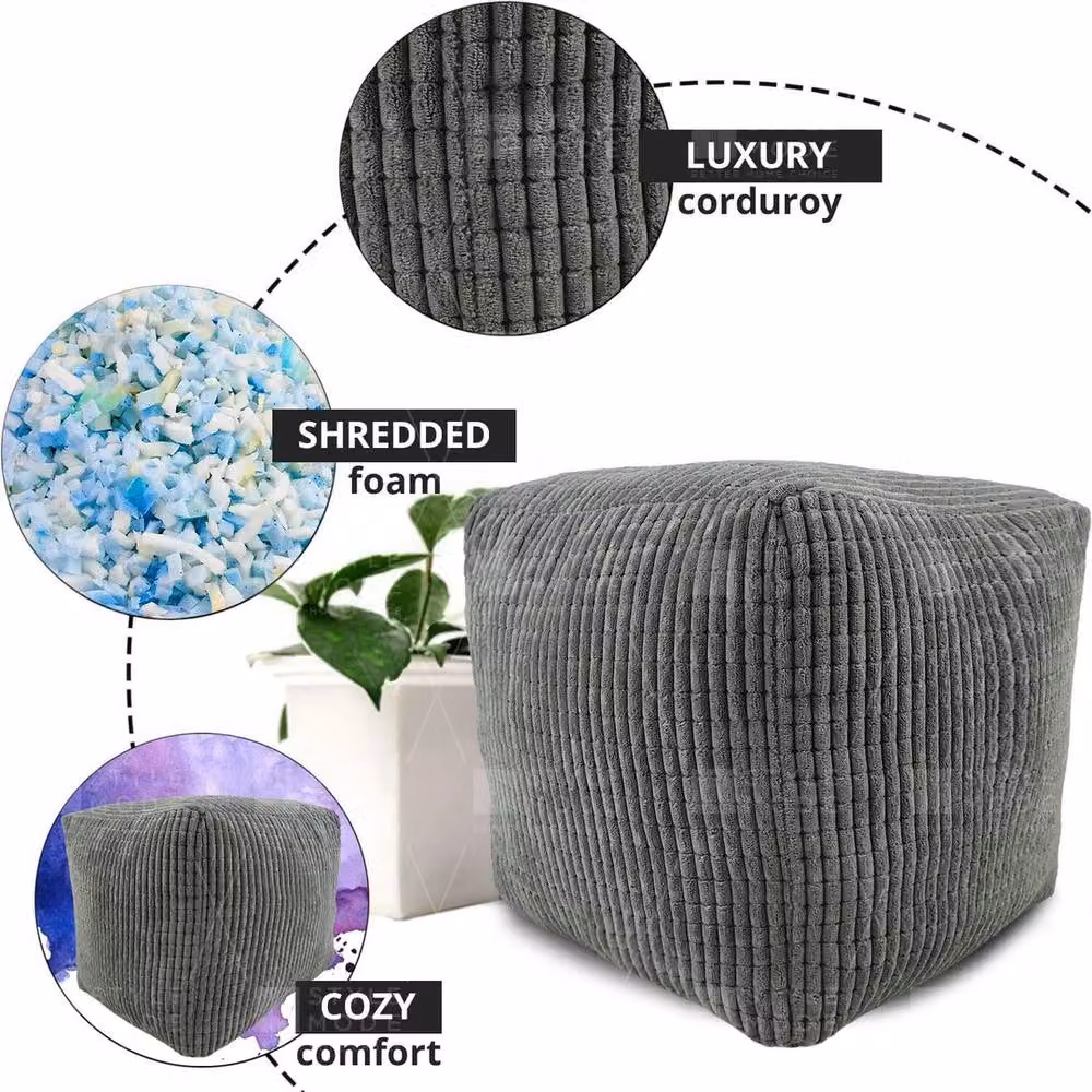 EONLION Charcoal Beanbag Ottoman Footstool in Grey, Diameter: 100 cm – 4