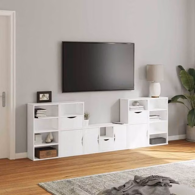 Berkfield Home ODDA 5 Piece White Solid Wood Pine TV Unit with Storage