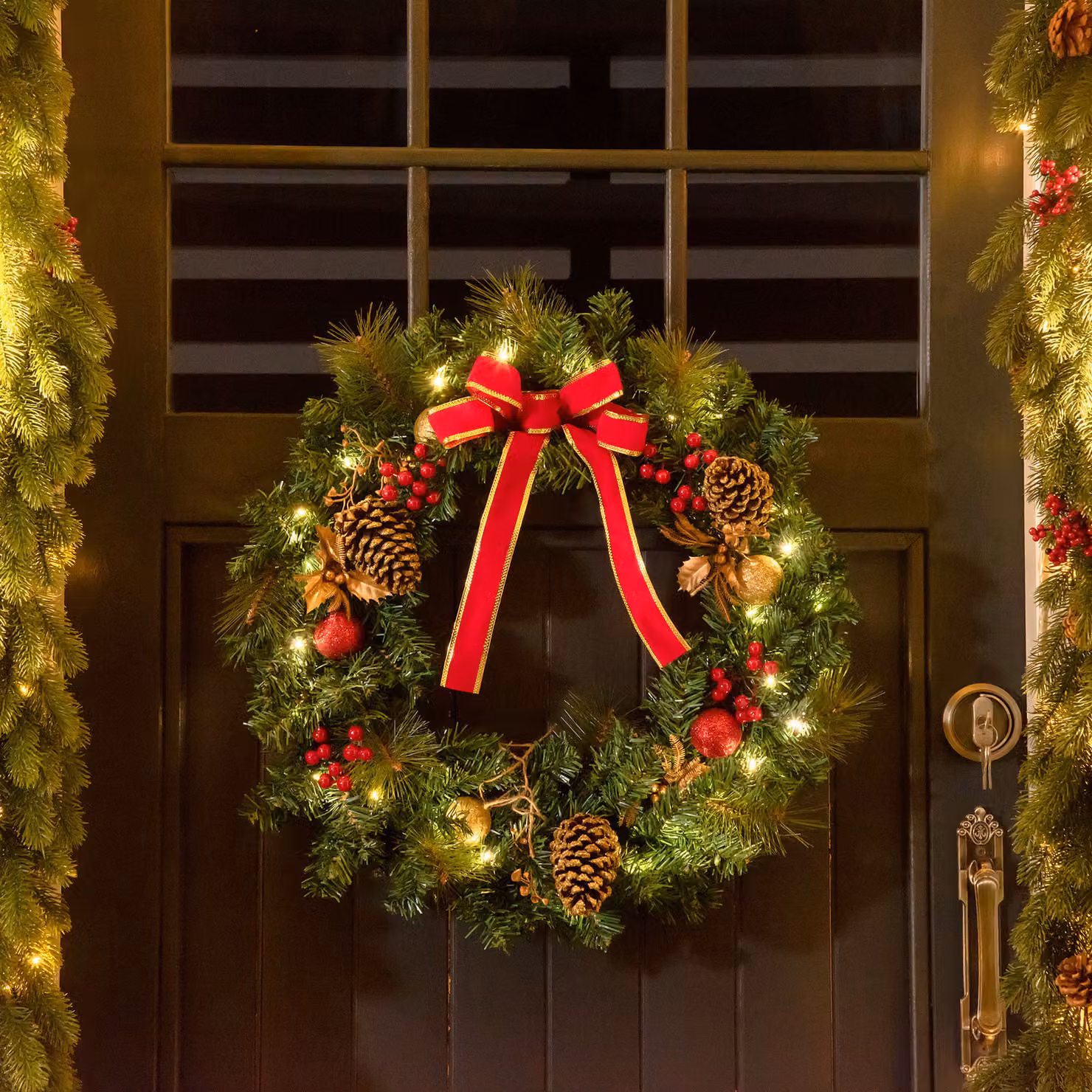 HOMCOM Christmas Door Wreath in Green, Red and Gold, Diameter: 60 cm – 1