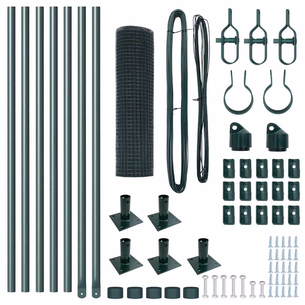 Berkfield Home Green Powder-Coated Steel Welded Wire Fence with 7 Flanged Posts, W: 0.6 m, L: 10 m – 4
