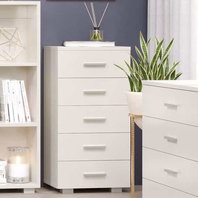 Core Products Ltd Lido 5 Drawer Narrow Compact Chest in White