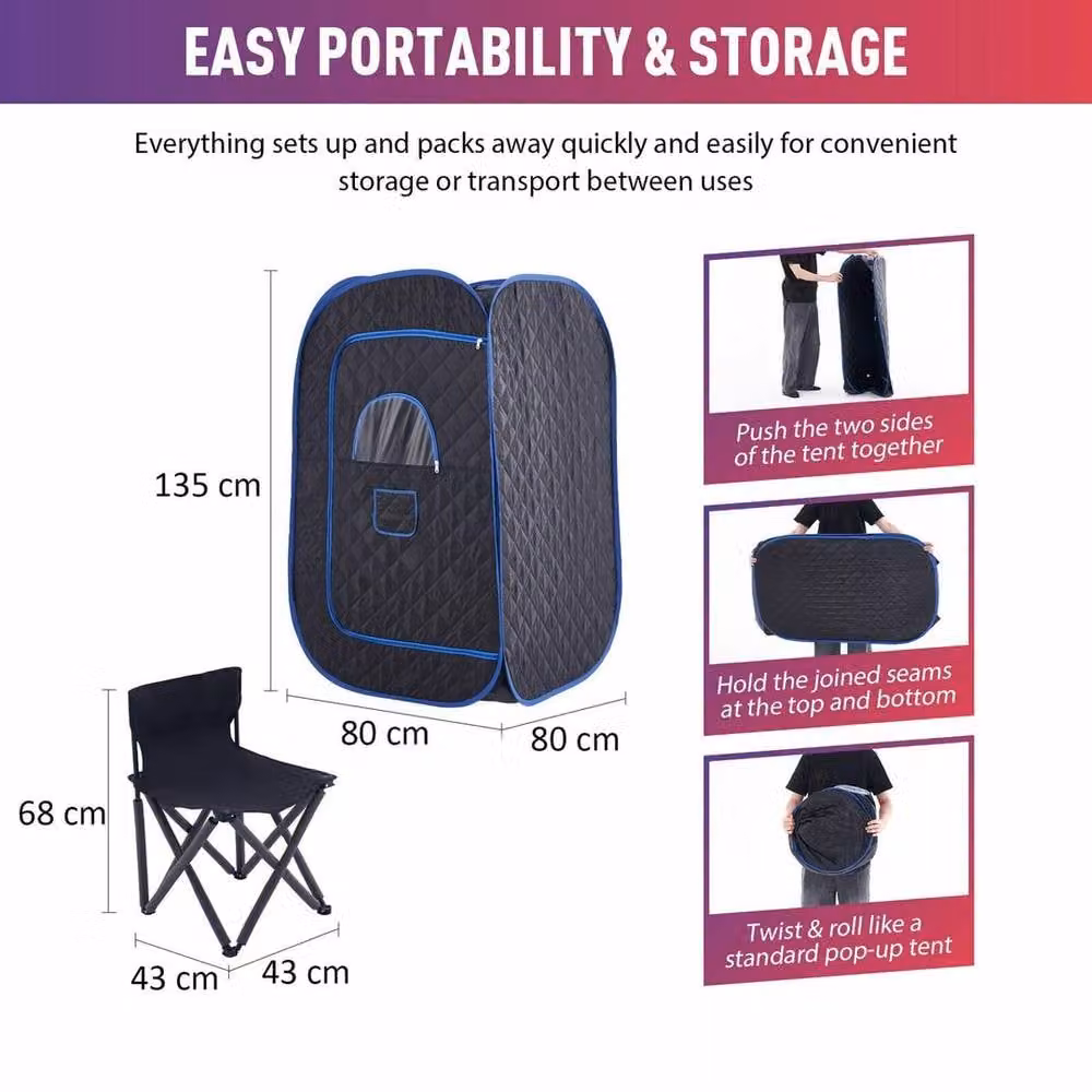 EONLION Portable Steam Sauna Spa Room for Full Body, Black, W: 100 cm, L: 200 cm – 2