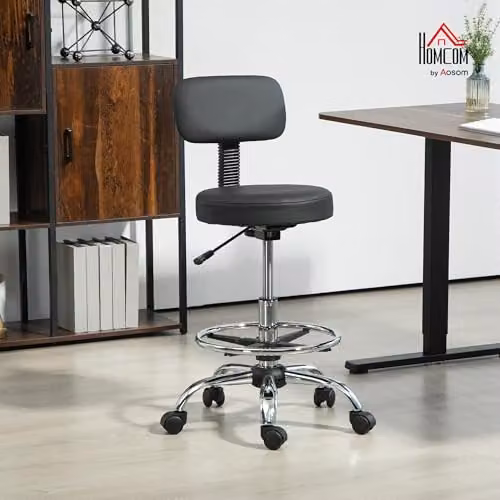 HOMCOM Modern Faux Leather Adjustable Stool in Black – 2