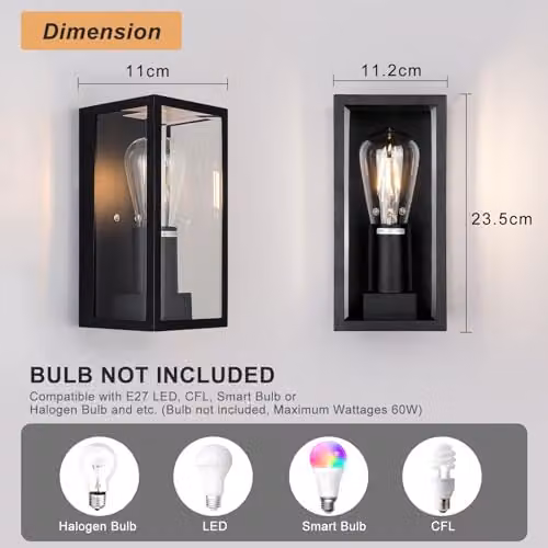 Harper Living Matte Black Stainless Steel Outdoor Wall Lantern, IP54 Waterproof, E27 LED Compatible – 3