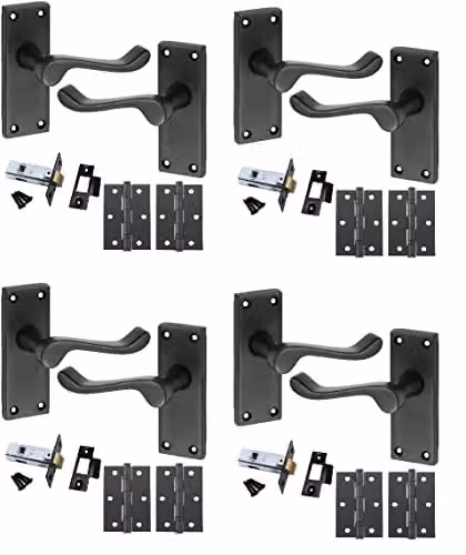 Golden Grace Victorian Scroll Door Handles Latch Pack in Matt Black, 4 Sets – 1