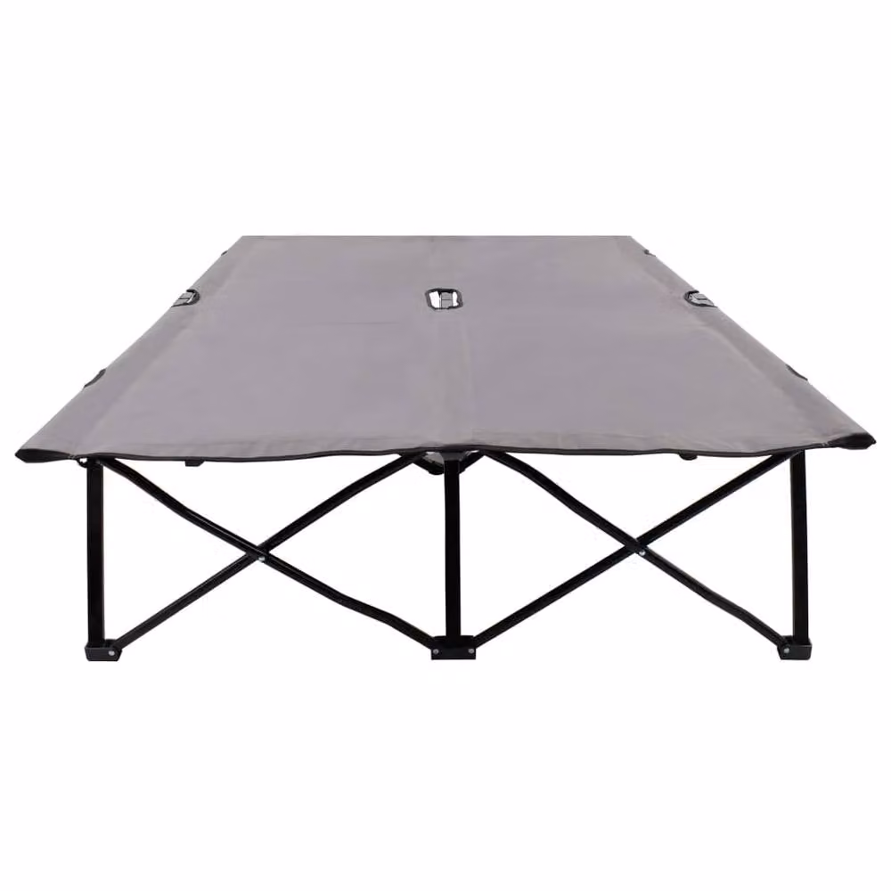 Berkfield Home Two Person Folding Sun Lounger in Grey Powder Coated Steel and UV Resistant Polyester