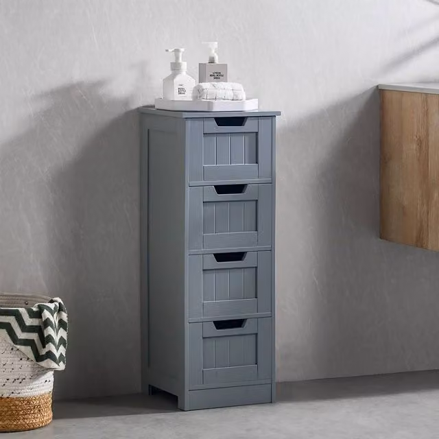 HD Designs Priano 4 Drawer Freestanding Bathroom Storage Unit, Dark Grey, H 81 cm x W 30 cm x D 30 cm – 1