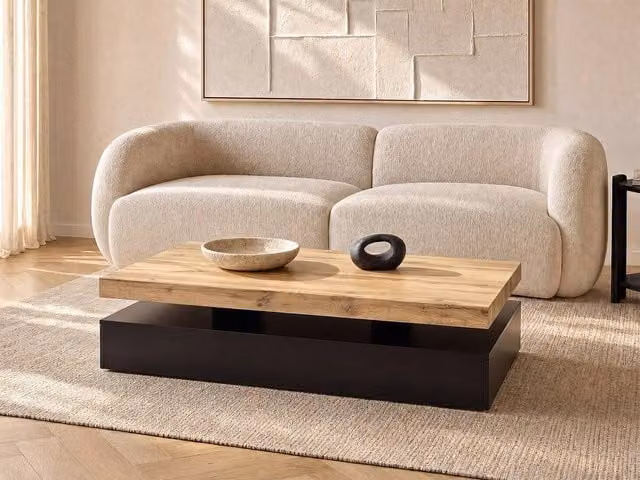 Vente-unique FELIX 2-Drawer MDF Coffee Table in Black and Natural Light, W/D/H: 100 x 60 x 48 cm – 1