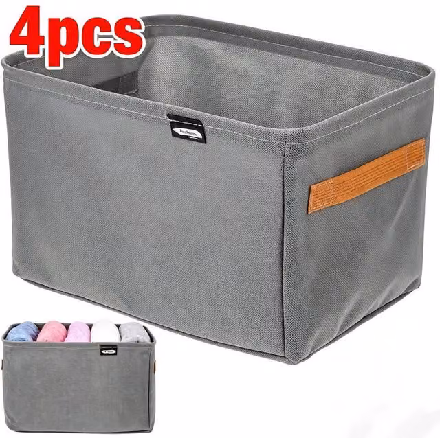 FORGEVIO Set of 4 Foldable and Stackable Storage Boxes in Grey, 50 cm – 1