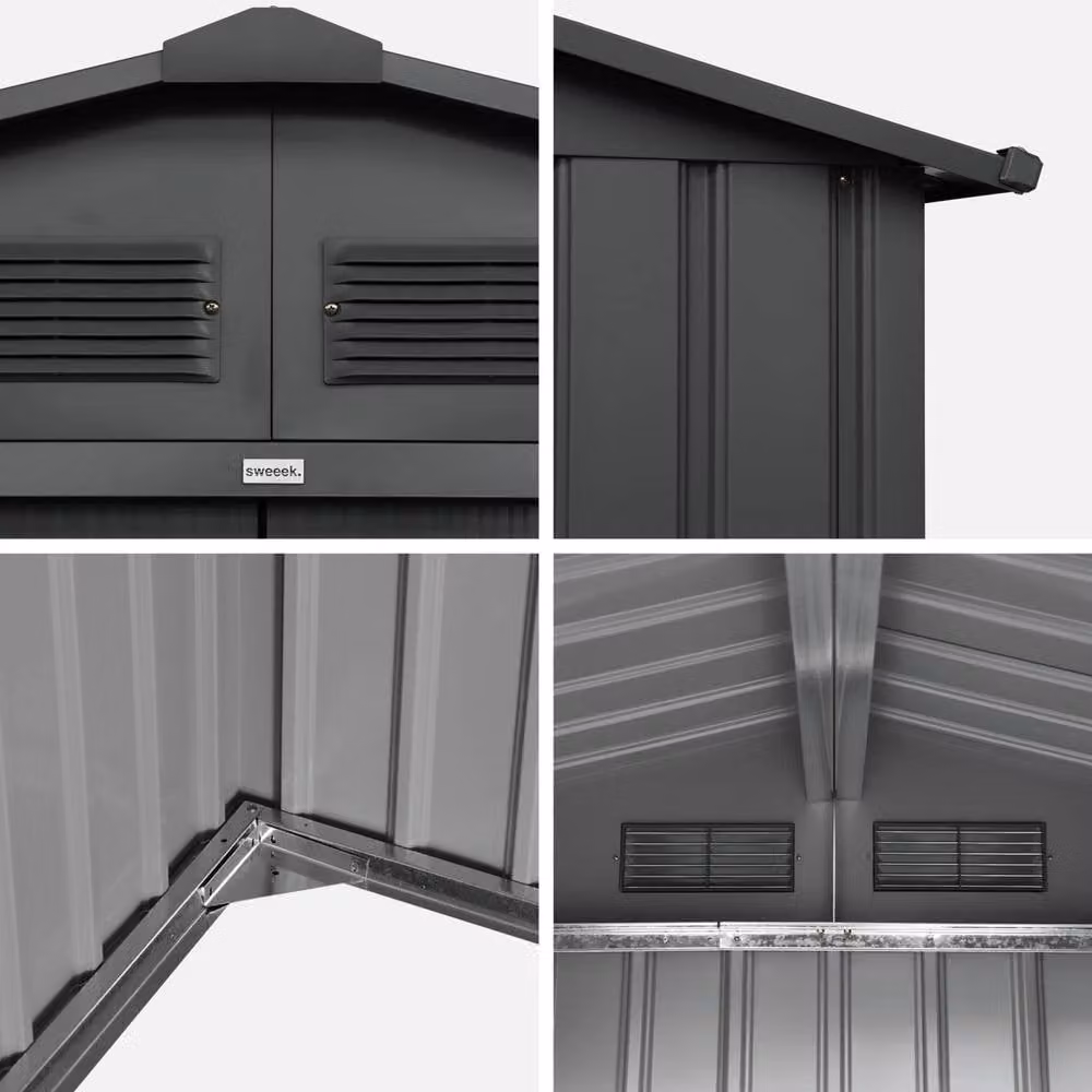 Sweek 12.99 m2 Metal Garden Shed in Dark Grey Anthracite with Sliding Doors and Gable Roof – 3