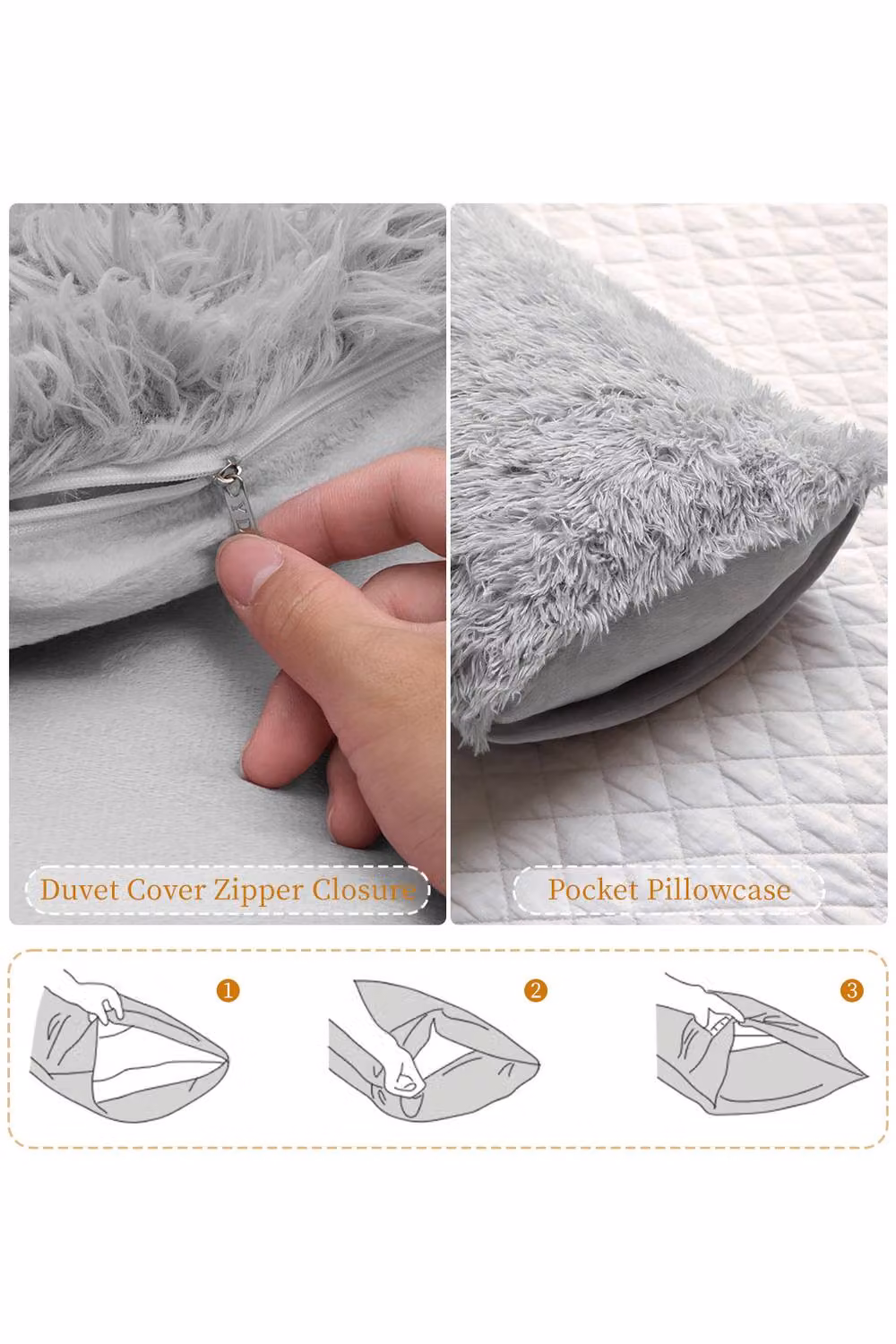 Living and Home 3-Piece Faux Mink Fleece Duvet Set and Pillowcases, Light Grey, W: 90 cm, L: 200 cm – 3
