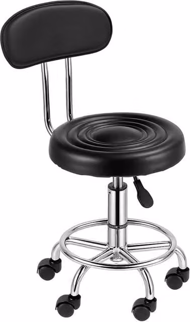FLAVORA Adjustable Rolling Stool with Backrest in Black PU Leather