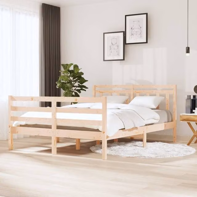 Berkfield Home Solid Wood Pine Bed Frame, Brown, W: 140 cm, D: 190 cm