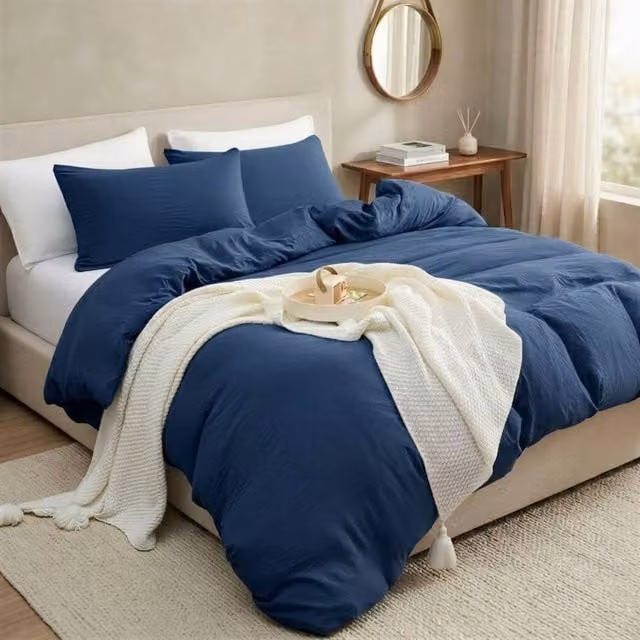 Pamposh Navy Blue Pre Washed Microfibre Duvet Cover Set, Single (90 x 200 cm)