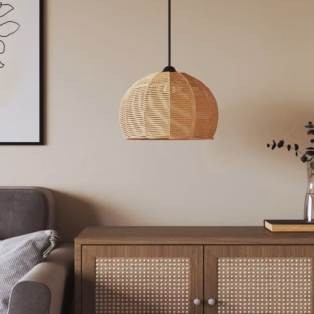 Berkfield Home Boho Dome Ceiling Lamp Shade in Brown and Beige, Metal and Paper, W: 36 cm, D: 26 cm