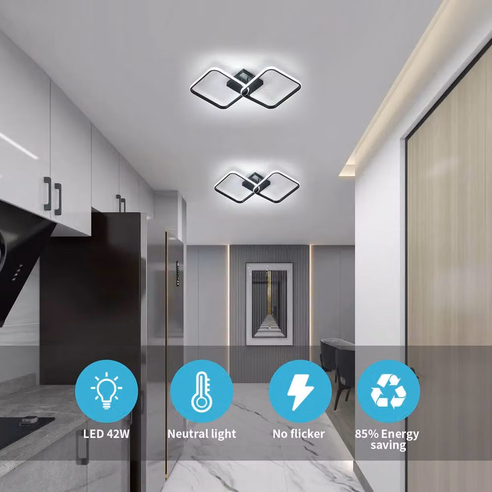 Pheashine Black Modern Square LED Ceiling Light, 42W, 6500K Cool White – 2