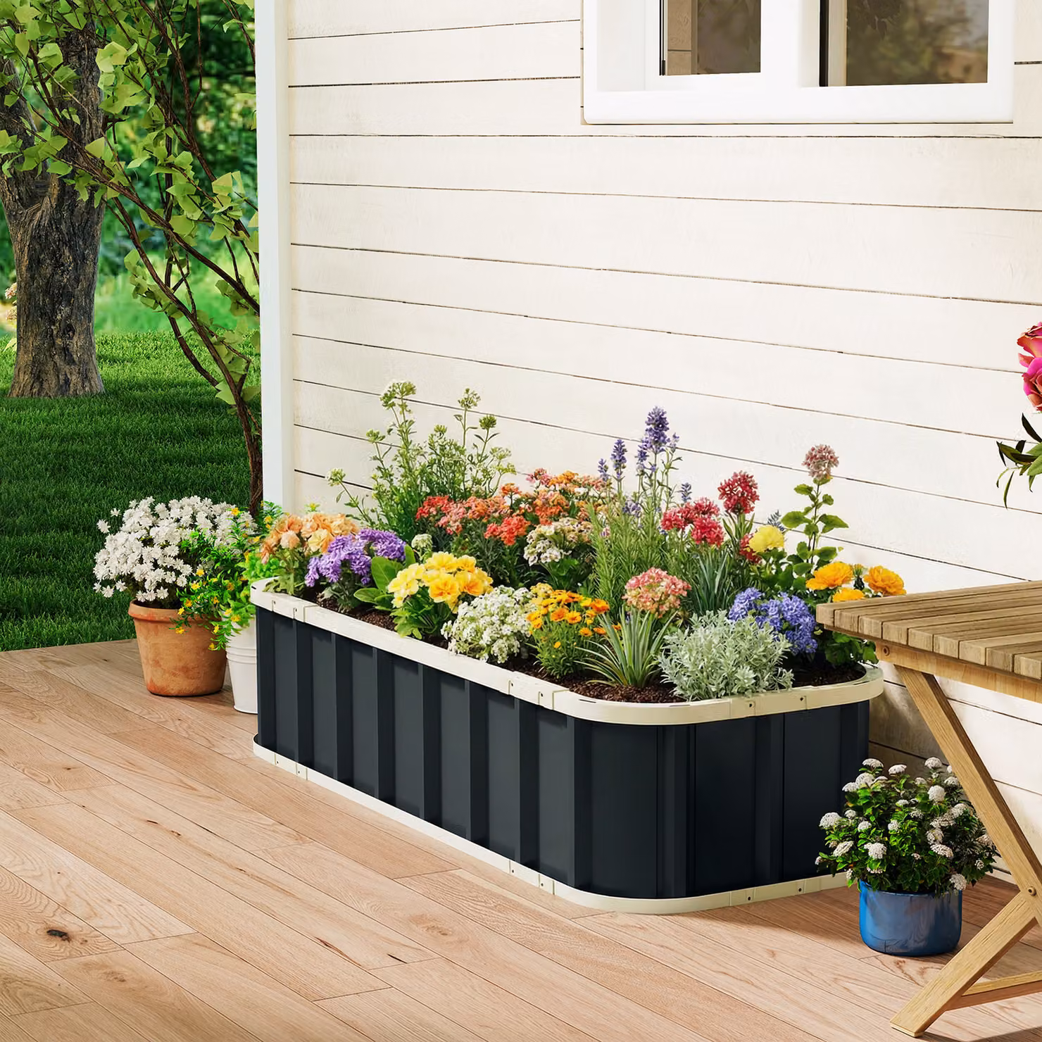 Outsunny Galvanised Steel Raised Garden Bed in Dark Grey, W: 137.16 cm, D: 60.96 cm, H: 60.96 cm – 9
