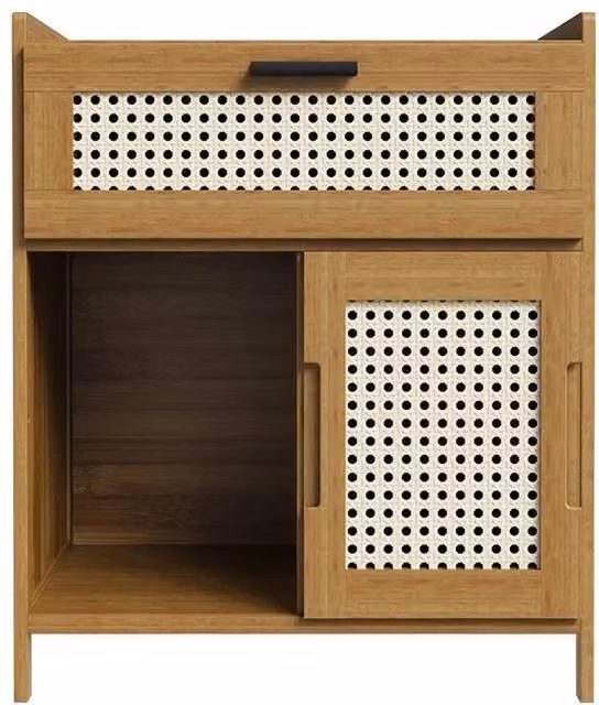 KORVIXA Natural Wood Bedside Table Cabinet with Storage Drawer in Brown
