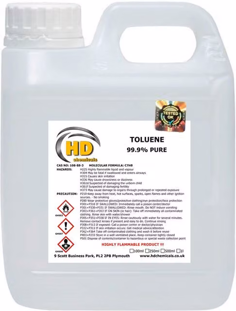 HD Chemicals LTD Toluene Solvent Cleaner, Transparent, 10 cm