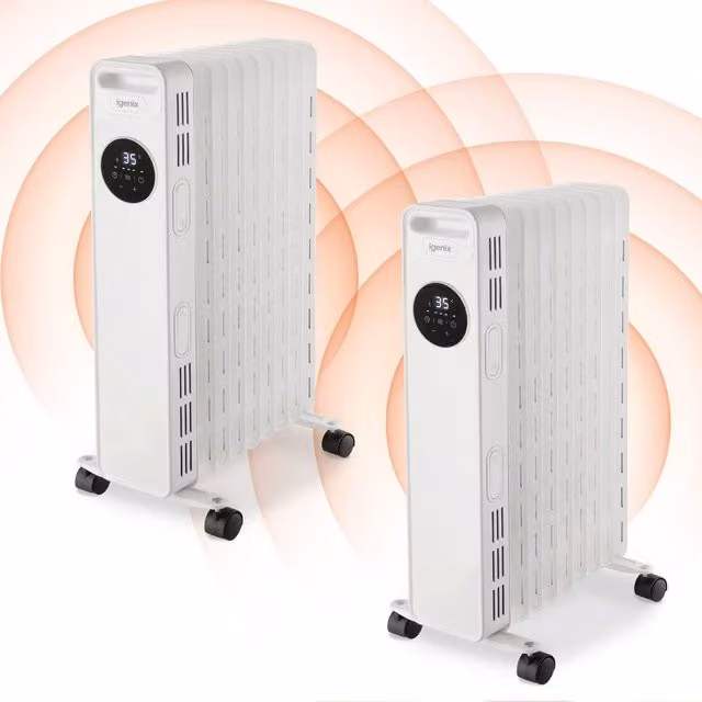 Igenix 2000W Digital Oil Filled Radiator with 24 Hour Timer, White, Pack of Two