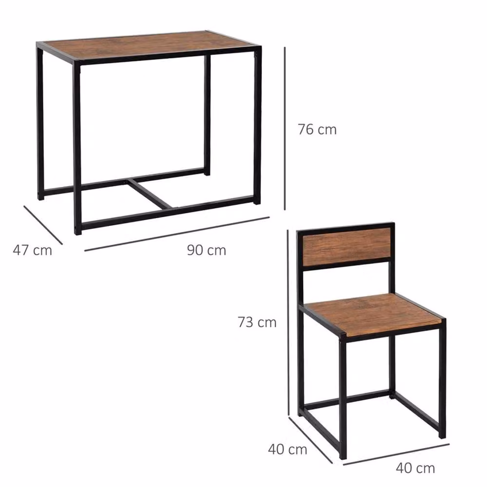 Nordara 3 Piece Industrial Dining Set with Rectangular Table and Chairs in Black and Brown – 2