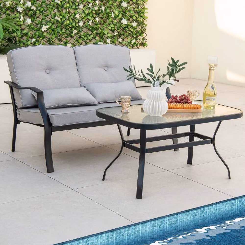 Costway 4 Piece Grey Outdoor Patio Conversation Set with Upholstered Cushions and Metal Frame – 6