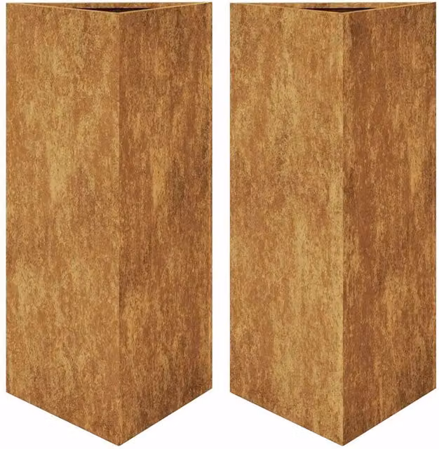 Berkfield Home Garden Triangular Corten Steel Planters, 2 Pack, Brown, W: 40 cm, D: 34.5 cm, H: 70 cm – 1