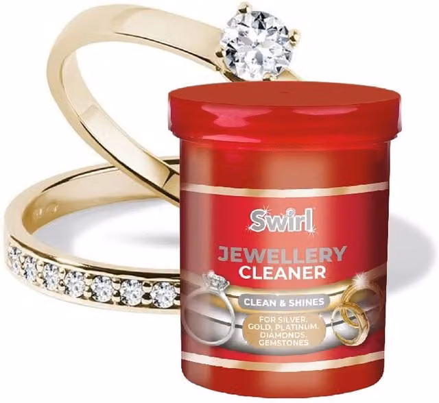 Swirl Liquid Jewellery Cleaner with Basket for Silver, Gold and Diamonds, 145ml, Clear and Red