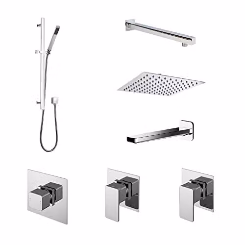 nuie SBS137ST3 Windon Spa Modern Chrome Bathroom Shower Bundle with Thermostat, Hand Shower, Overhead Shower and Diverter