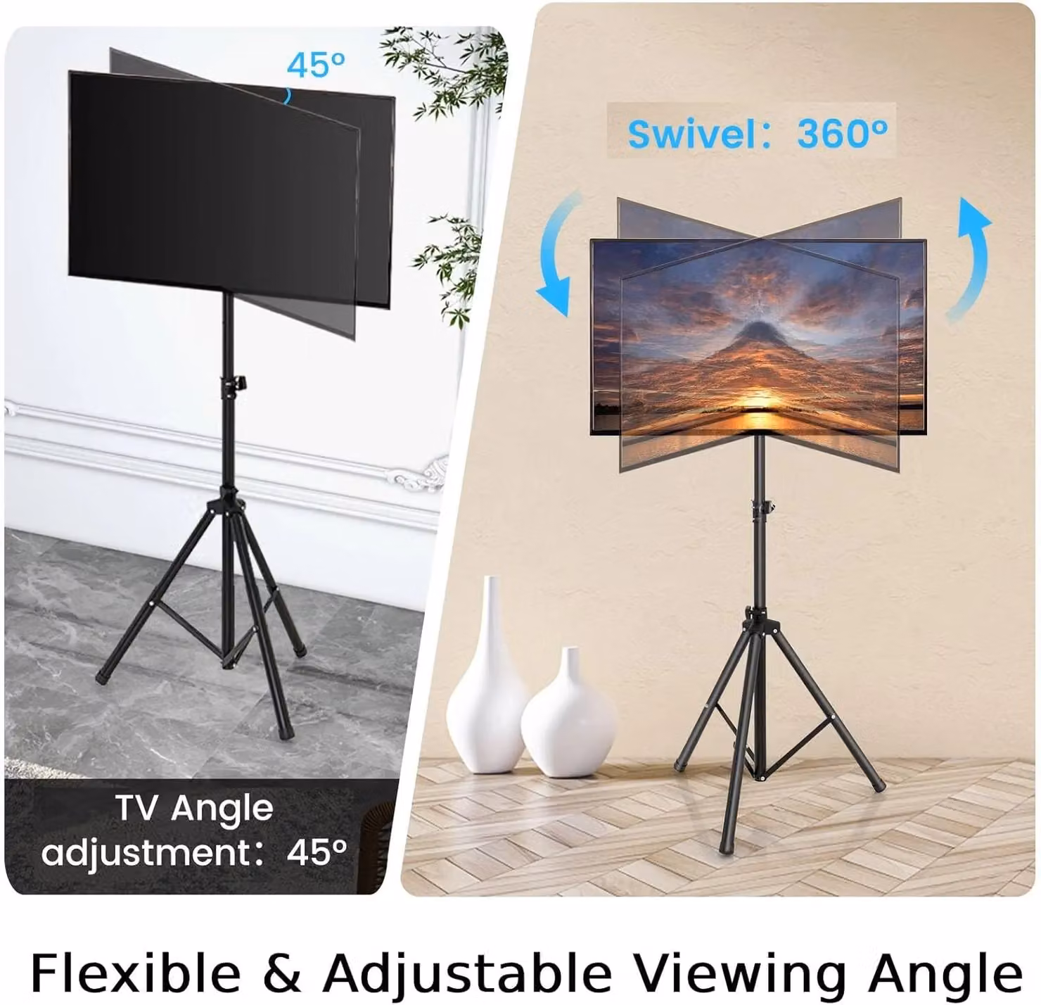 Gymax Tripod TV Stand in Black with 5-Position Height Adjustment and Swivel Function – 5