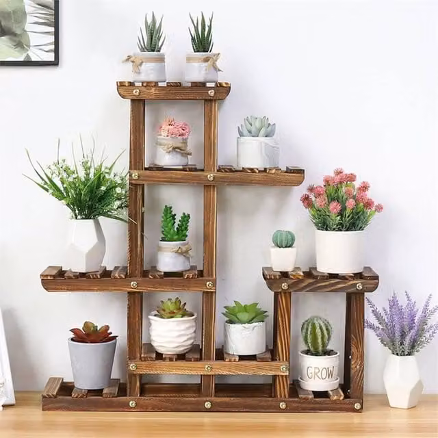 Havendro Small Brown Wooden Succulent Plant Rack for Desktop and Window Display – 1