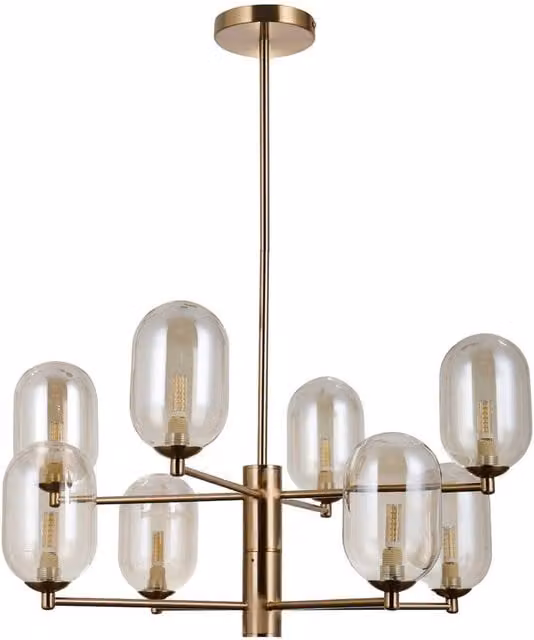 Netlighting Perano Multi Arm Pendant Ceiling Light in Antique Bronze with Amber Glass Shades, 8xG9
