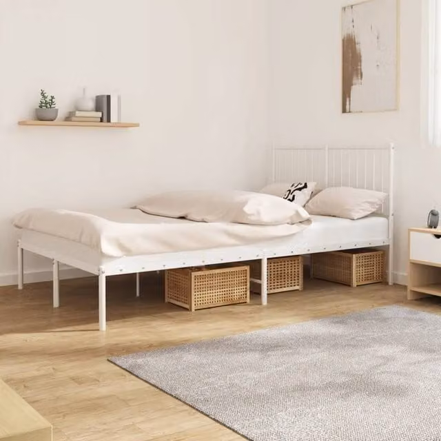 Berkfield Home Metal Bed Frame with Headboard in White, W/D/H: 120 x 200 cm – 1