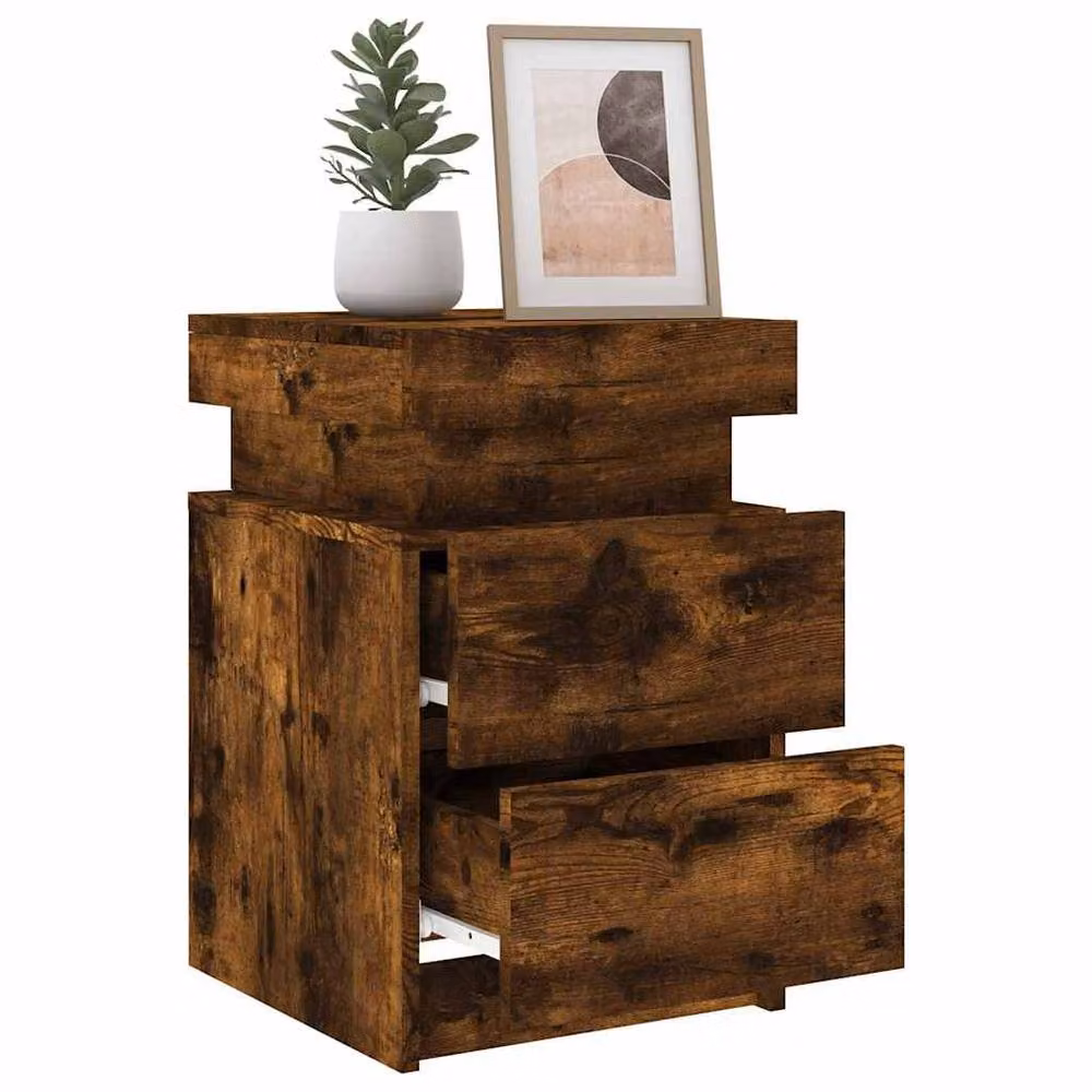Berkfield Home Set of 2 Modern Bedside Cabinets with Integrated LED Lights in Smoked Oak Brown, W/D/H: 35 x 39 x 55 cm – 4