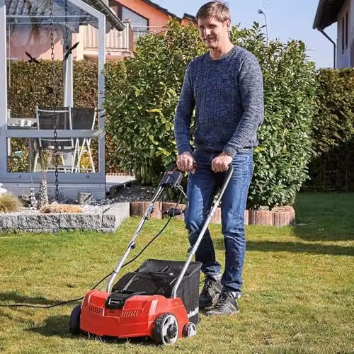 Einhell Electric Lawn Scarifier and Aerator Combination, 1200W, Black and Red with 28L Catch Bag – 2